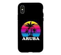 Aruba Rétro Palmier Coucher de Soleil Vacances Plage Coque pour iPhone X/XS