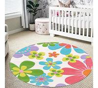ARUGYTEI Tapis de Chambre d'enfant Rond Tapis Imitation Cachemire,Tapis de décoration Tapis de Jeu pour la Chambre Enfants,Fleurs de Couleur Bleu Vert Jaune Rouge, ø 120 cm