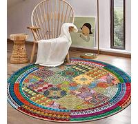 ARUGYTEI Tapis de décoration Rond 100 cm Poils Courts, Facile à Nettoyer, Salon Chambre Entrée Salle Couloir Antidérapant, Multicolor Yellow ø 100cm