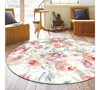 ARUGYTEI Tapis Rond,Motif Floral Rose, Blanc, Bleu et Vert Moderne,Tapis de décoration Salle de séjour Moderne Poils Ras pour Grande Salon ou Chambre à Coucher,Pink, ø 200 cm