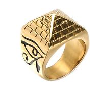 Aruie Bague Chevalière pour Homme en Acier Inoxydable Oeil d'Horus Pyramide Égypte Géométrique Doré Alliance Bijoux Or Cadeau Taille 59