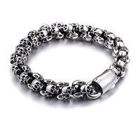 Aruie Bracelet pour Homme en Acier avec Multi Tête de Mort Skulls Punk Biker Chaîne de Main Bijoux - Argent (22,5CM)