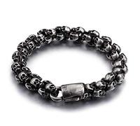 Aruie Bracelet pour Homme en Acier avec Multi Tête de Mort Skulls Punk Biker Chaîne de Main Bijoux - Noir (22,5CM)