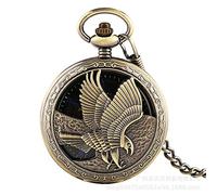 Aruie Montre de Poche Aigle Gravure Creux Squelette Chiffre Romain Bleu Mécanique Vintage Chaîne Gousset Homme Femme