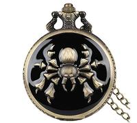 Aruie Montre de Poche Savonnette Motif Araignée Émaillé Chiffre Arabe Quartz Rétro Bronze Collier Gousset Homme Femme