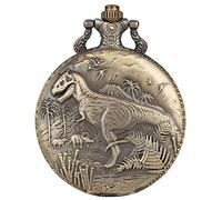 Aruie Montre de Poche Savonnette Motif Dinosaure Gravure Chiffre Arabe Quartz Vintage Bronze Collier Gousset Homme Femme
