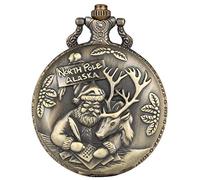 Aruie Montre de Poche Savonnette Motif Père Noël Cerf Feuille Gravure Chiffre Arabe Quartz Vintage Bronze Collier Gousset Homme Femme