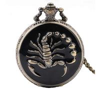 Aruie Montre de Poche Scorpion Relief Motif Chiffre Arabe Quartz Retro Punk Biker Bronze Collier Gousset Homme Femme