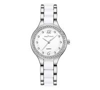 Aruie Montre Femme Diamant Simulé Strass Étanche Chiffre Arabe Quartz Bracelet en Céramique Blanche Alliage Verre Minérale Cadeau - Argent Or Rose