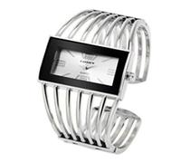 Aruie Montre Femme Fille Analogique Quartz Cadran Rectangle Bracelet Manchette Ouverte Ajouré en Alliage Mode Cadeau - Argent&Blanc