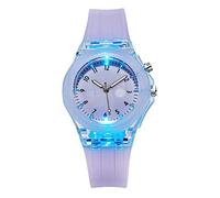 Aruie Montre Lumineuse pour Enfant Étudiant Cadran 3 Lapins Verre Rond Bracelet en Silicone Analogique Quartz Chiffre Arabe Accessoire Cadeau Garçon Fille - Violet