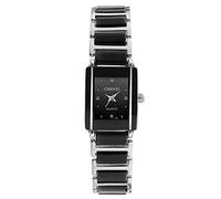 Aruie Montre Rectangulaire Femme Diamant Simulé Étanche Analogique Quartz Bracelet en Céramique Alliage Verre Minérale Cadeau Couple - Noir