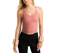 Aruki Débardeur Court Côtelé sans Couture pour Femmes - Tank Top Ajusté à Dos Rayé, Camisole Douce, pour Yoga, Pilates, Course, Gym, Séances d'Entraînement, Détente - Light Mahogany - Xlarge