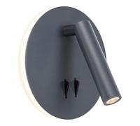 Arum Applique Liseuse LED Murale SLOW 9W (6W+3W) - Double Éclairage Tête de Lit avec 2 Interrupteurs - Spot de Lecture Orientable & Rétro-éclairage Ambiance - Gris Anthracite (Blanc Chaud)