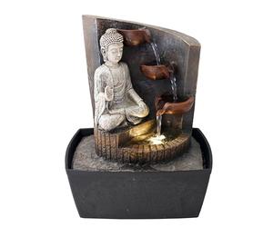 ARUM Lighting - Fontaine d'Intérieur Bouddha AQUAZEN, Cascade 3 Jarres en Résine, Éclairage LED Blanc Chaud, Pompe Incluse, Décoration Zen et Feng Shui pour Salon, Hauteur 27 cm