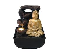 ARUM Lighting - Fontaine d'Intérieur Bouddha SHAGMA, Cascade d'eau 3 Jarres, Éclairage LED Blanc Chaud, Résine Réaliste, Pompe Silencieuse, Décoration Zen et Relaxante, Hauteur 16,5 cm