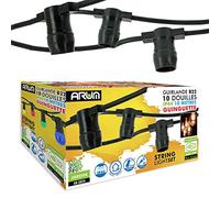 Arum LIGHTING - Guirlande Guinguette Extérieure 10m, 10 Culots B22 (Sans Ampoule), Interconnectable (Max 8), Étanche IP44, Câble Noir, Branchement Secteur 220V pour Fête et Terrasse