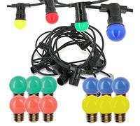 Arum LIGHTING - Guirlande Guinguette Extérieure 10m, 10 Culots E27 + 12 Ampoules LED Multicolores 1W, Interconnectable, Étanche IP44, pour Fête, Terrasse et Jardin, Prise 220V