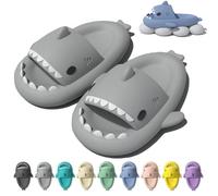 AruMinna Pantoufles de massage antidérapantes à bout ouvert avec motif requin, gris clair, 44/45 EU