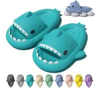 AruMinna Pantoufles de massage antidérapantes à bout ouvert avec motif requin, vert menthe, 44/45 EU