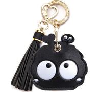 AruMinna Porte-clés mignon en cuir d'anime avec bracelet et breloque de sac à pompon, Briquette noire, taille unique
