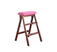 ARUNASO marchepied Escalier en Bois Massif, Tabouret Portable, Chaise échelle, Banc Haut Pliable, adapté à la Cuisine, à la Salle de Bain et au Bureau Pliable(Rose Red)