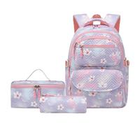 Arunaso sac à dos Ensemble de sac à dos imprimé en trois pièces d'école pour jeunes de voyage pour ordinateur portable etanche(Lila)