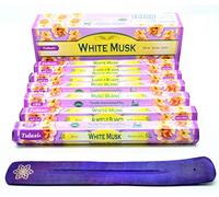 ARUNDEL SERVICES EU Bâtons d'Encens de Musc Blanc (White Musk) - 120 bâtonnets d'encens de parfum maison de Joss Sticks avec cendrier collecteur de cendres