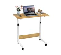 ARunThLana 2Pcs Table d'ordinateur 80x40cm, Bois, Bureau réglable en Hauteur 69-89cm, avec roulettes, pour Chambre, Bureau, canapé,Couleur Bois