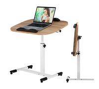 ARunThLana 60x40cm Bureau d'Ordinateur Portable avec Bandes Antidérapantes, Bureau réglable en Hauteur 61-95cm, avec roulettes, pour Chambre à Coucher, Bureau, canapé,Couleur Bois