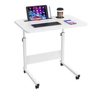 ARunThLana 60x40cm Bureau, Table d'ordinateur, Bois, réglable en Hauteur 61-96cm, avec roulettes, Table d'appoint Angle réglable, pour Chambre, canapé Blanc