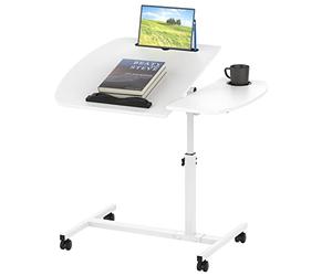 ARunThLana 60x40cm Table de Lit Roulante avec Porte-Gobelet,réglable en Hauteur 61-96cm, avec roulettes, 360° Bureau d'Ordinateur de Levage Rotatif, pour Chambre, canapé,Blanc