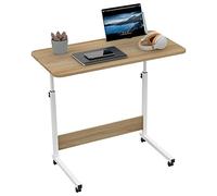 ARunThLana 80x40cm Table de lit avec Roulette Réglable en Hauteur, Bureau pour Ordinateur Portable avec Fente pour Carte, Table d'ordinateur Mobile pour Chambre, Marron