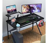 ARunThLana Bureau Gaming 100x55cm, Gamer Informatique Ergonomique, Socle en Forme de K, Bureau Gamer avec Support de Moniteur, Gaming Desk avec Porte-Gobelet Crochet pour Casque d'écoute,Noir