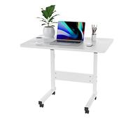 ARunThLana Bureau, Table d'ordinateur 60x40cm, Bois, Bureau réglable en Hauteur 69-90cm, avec roulettes, pour Chambre à Coucher, Bureau, canapé,Blanc