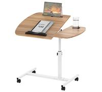 ARunThLana Bureau, Table d'ordinateur 60x40cm, Bois, Bureau réglable en Hauteur 69-90cm, avec Support pour Tasses et roulettes, Table d'appoint Angle réglable, Couleur Bois