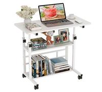 ARunThLana Bureau, Table d'ordinateur 80x40cm, Bois, Bureau réglable en Hauteur 75-95cm, avec étagère, avec roulettes, pour Chambre, Bureau, canapé,Blanc