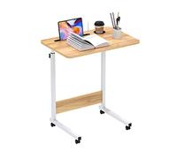 ARunThLana Bureau, Table d'ordinateur, Bois, Bureau réglable en Hauteur, avec roulettes, pour Chambre à Coucher, Bureau, canapé (Couleur Bois, 60x40cm avec Porte-Tasse)