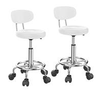 ARunThLana Lot de 2 Tabouret de Bureau avec Dossier,Tabouret à roulettes Rotation à 360°Hauteur Réglable 47-62 cm,Tabouret de Travail chaises de Bar avec Roues, pour Salon de Massage, Bureau,Blanc