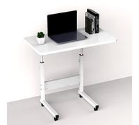 ARunThLana Table d'Appoint Angle Roulante pour Lit Canapé, Bureau, Table d'Ordinateur, Bois, Réglable en Hauteur 61-96cm, avec Roulettes, Blanc, 60x40cm