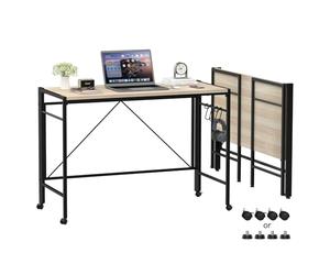 ARunThLana Table de Bureau Pliante, Bureau d'Ordinateur Pliable 110x50x75cm, Table PC, Table Murale Pliable, Bois, châssis métallique, pour Chambre, Bureau, lit, canapé, Couleur Bois