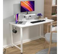 ARunThLana Table d'ordinateur 100x50cm, Bureau, Table de PC, avec Support d'écran, Crochet pour Casque, Bois, Structure métallique, pour Chambre à Coucher, Bureau, lit, canapé, Marron