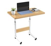 ARunThLana Table Roulante 60x40cm, Bureau, Lit Canapé, Bois, Réglable en Hauteur 61-96cm, Roulettes, Table d'Appoint Angle Réglable, Chambre, Canapé, Bois