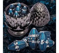 ARUOHHA DND - Dés en métal noir et bleu avec coque d'œuf de dragon rotative, compatible avec jeu de rôle D&D RPG, Donjons polyédriques D et D D20 D12 D10 D8 D6 D4