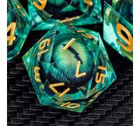 ARUOHHA DND Jeu de dés polyédriques D et D en résine œil de dragon avec boîte cadeau, donjons verts à bords tranchants D20 D12 D10 D8 D6 D4