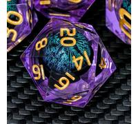 ARUOHHA Jeu de dés DND Dragon Eye en résine violette et verte à bords tranchants, jeu de rôle Donjons et Dragons, jeu de rôle, Liquid Core D&D, dés polyédriques D et D avec coffret cadeau D20 D12 D10