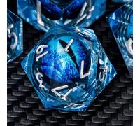 ARUOHHA Jeu de dés DND œil de dragon bleu en résine à bords tranchants avec boîte cadeau, dés polyédriques D&D faits à la main pour jeu de rôle D20 D12 D10 D8 D6 D4
