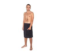 Arus Drap de Bain, Serviette de Bain, Homme, avec Attache Crochet et Boucle autocollante, 100% Coton, Couleur : Noir, Taille: P/S