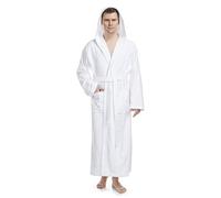 Arus Peignoir de Bain homme, à capuche, extra-Long, en éponge, doux et léger,100% Coton, blanc, taille homme: L Long, taille unisexe: L-XL Long