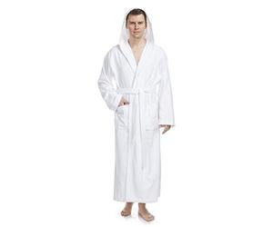 Arus Peignoir de Bain homme, à capuche, extra-Long, en éponge, doux et léger,100% Coton, blanc, taille homme: XXL Long, taille unisexe: XXL-3XL Long